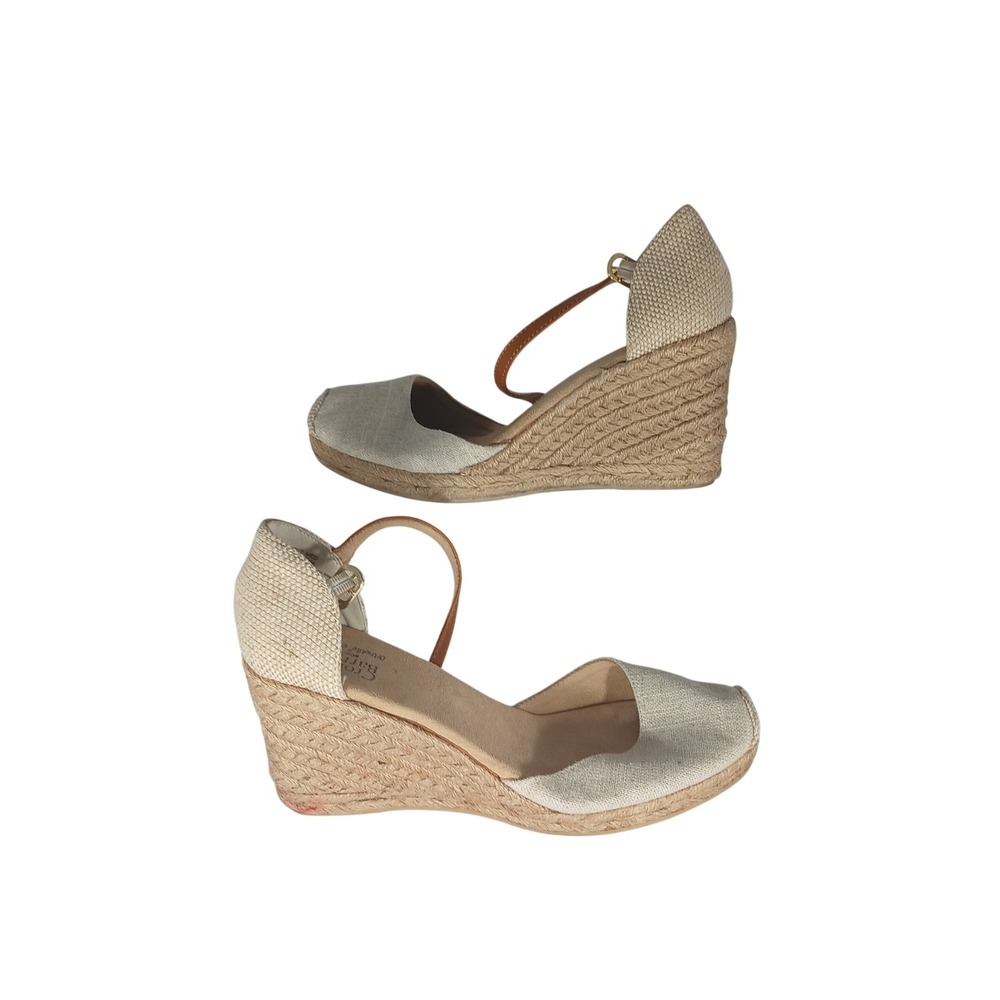 Croft & Barrow Georgina Wedge 7 Cream Linen Espadrille Sandal Coastal Boho